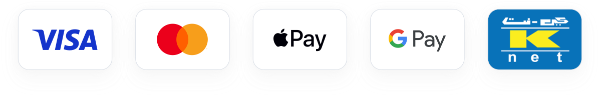 Visa، Mastercard، Apple Pay، Google Pay، KNET